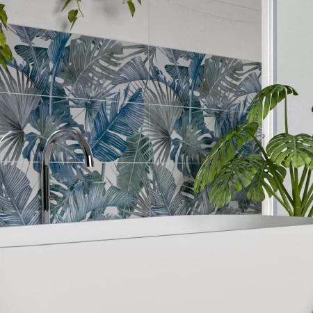 Botanical Jungle Tropical Blue Forest Feature Ceramic Wall Tiles