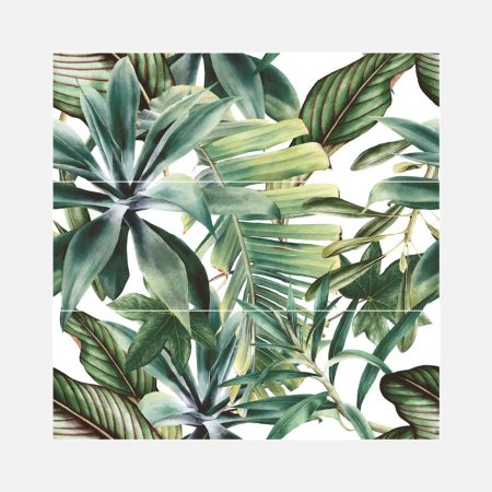 jungle plant effect ceramic wall tiles that has three different designs.