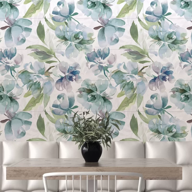 flower botanical water colour effect ceramic wall tiles.