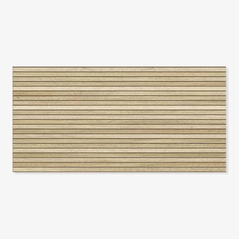 light oak wood slat effect feature all tile in 600x1200mm