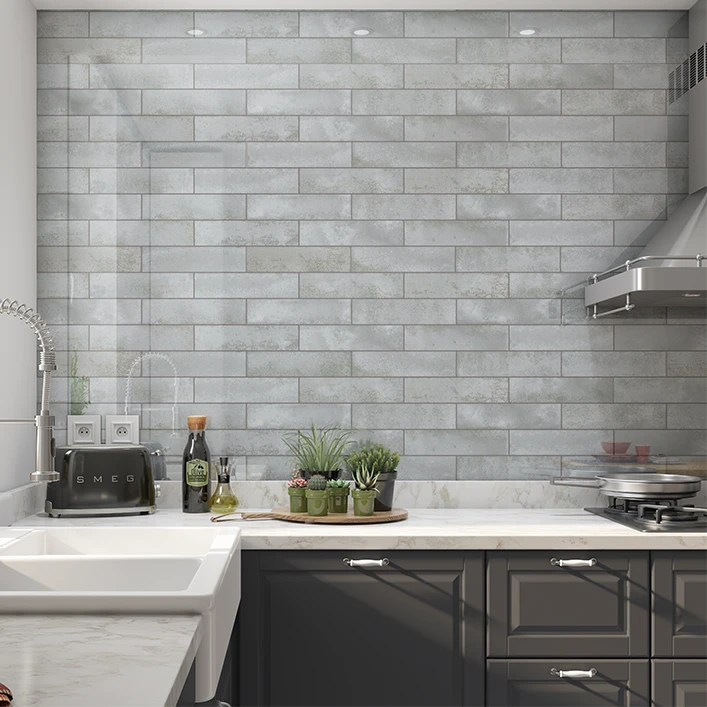 nebula rustic grey wall tile gloss 75x300mm