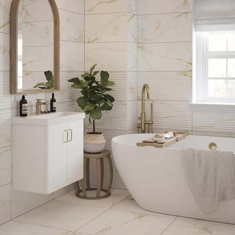 image of goldman decor matt 300x600mm ceramic wall tile in a bathroom.